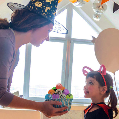 40 Glow in The Dark Bouncing Balls,Halloween Party Favors Supplies,8 Halloween Theme Designs, Trick or Treating Goodie Bag Filler, School Classroom Game Rewards, Halloween Miniatures (with Pouch Bag)