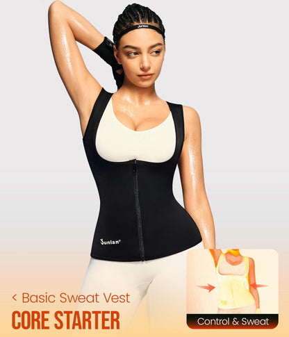 Junlan Sauna Suit for Women Waist Trainer Vest Sweat Tank Top Shaper for Women with Zipper (Blue, X-Large)