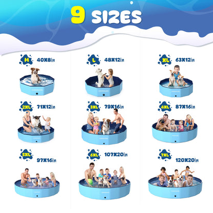 COMMOUDS Foldable Dog Pool, Collapsible Hard Plastic Dog Kiddie Swimming Pool, Portable Pet Bath Tub Wading Pools for Kids and Puppy Small Medium Large Dogs(40inch.D x 8inch.H)