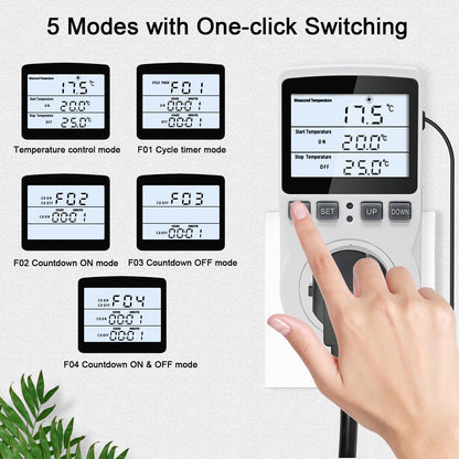 KETOTEK Digital Temperature Controller Thermostat Outlet Plug 120V with LCD Backlight, Heating Cooling Temperature Controlled Outlet 110V 15A with 3m Sensor