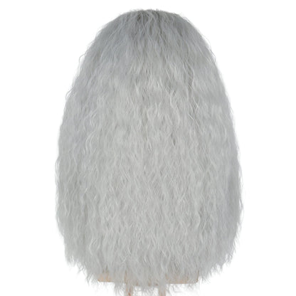 Koonfan Women Witch Costume Men Wizard Wig Silver Gray Old Lady Grandma Wig Halloween Cosplay Wigs