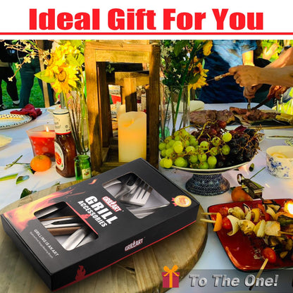 GRILLART BBQ Tools Grill Tools Set -18Inch Grilling Tools BBQ Set - Grill Accessories w/BBQ Tongs, Spatula, Fork, Brush- Stainless Grill Kit Grilling Set - Gift Ideas BBQ Accessories Gifts for Men Dad