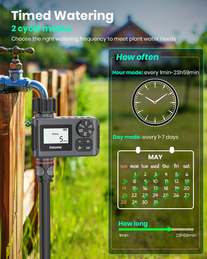 Insoma Outdoor Garden Hose Faucet Timers, Programmable Water Sprinkler Timer with Rain Delay/Manual/Automatic Drip Irrigation and Lawn Watering System for Yard, 1 Outlet