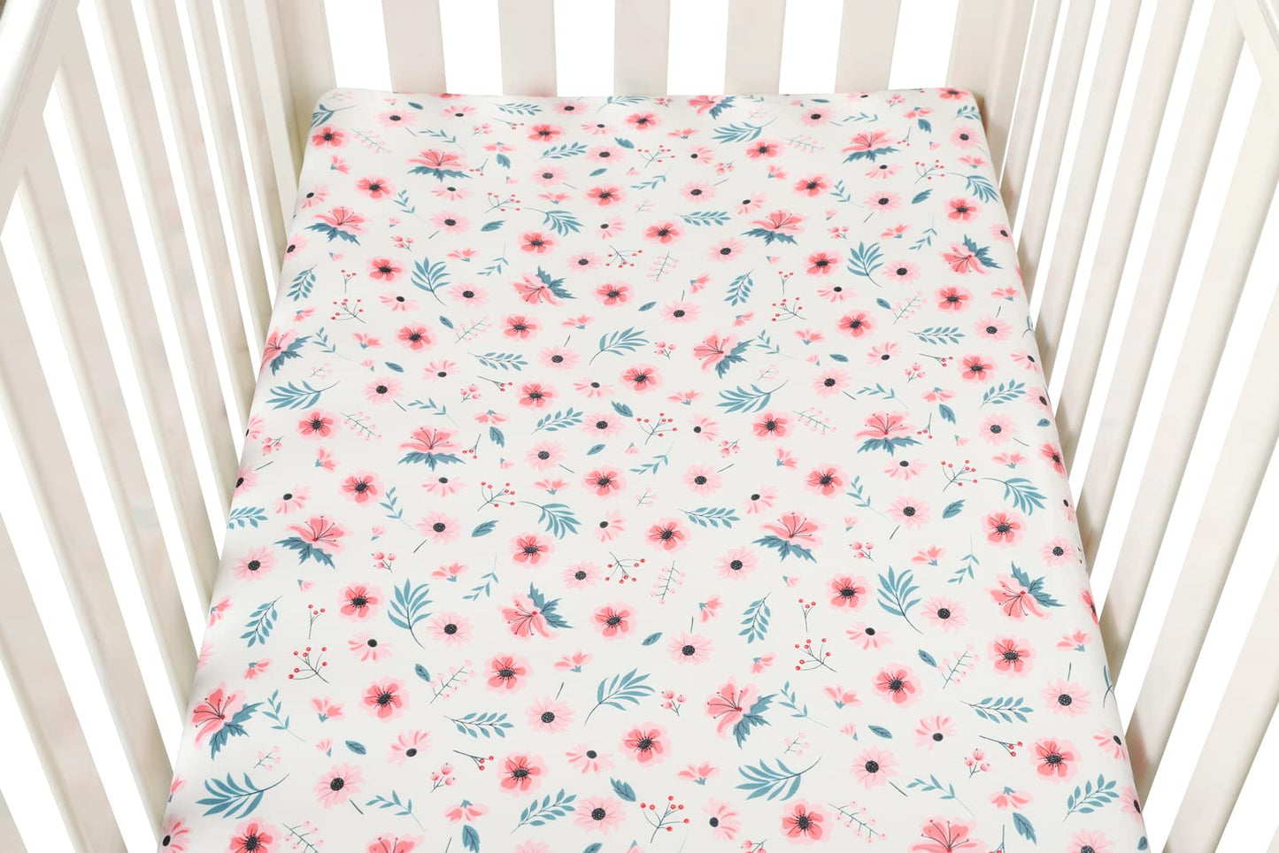 Tontukatu Pack n Play Sheet Stretchy Fitted Portable Mini Crib Sheets Set 3 Pack,Playard Sheets Convertible Playard Mattress Cover,Ultra Soft Jersey Material,Floral,Grey Rabbit & Pink