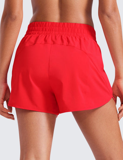 CRZ YOGA Womens High Waisted Running Shorts Mesh Liner 3'' Dolphin Quick Dry for Athletic Gym Track Workout with Zip Pocket Deep Red Large