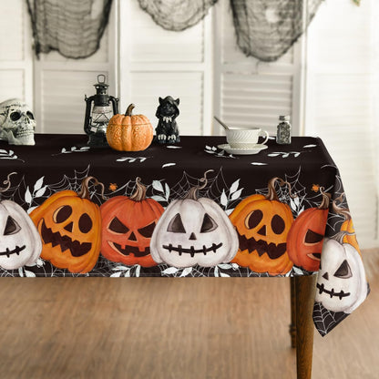 Horaldaily Halloween Tablecloth 60×84 Inch Rectangular, Black Orange Jack-O-Lantern Pumpkin Cobweb Washable Table Cover for Party Picnic Dinner Decor