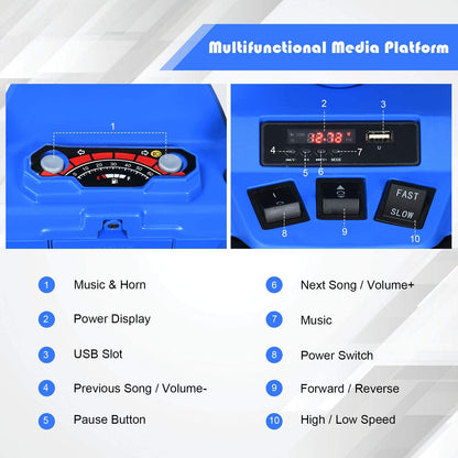 Costzon Kids ATV, 12V Battery Powered Electric Vehicle w/LED Lights, High & Low Speed, Horn, Music, USB, Treaded Tires, Ride on Car 4 Wheeler Quad for Boys & Girls Gift, Ride on ATV (Blue)