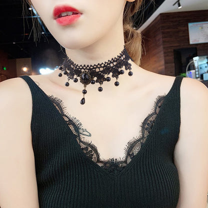 Faccubee 5 Pieces/Set Halloween Sexy Jewelry Women Lady Elegant Goth Gothic Steampunk Lace Choker Necklace Black Neck Chain Collar Statement with pendant Victorian Wedding Party Cosplay