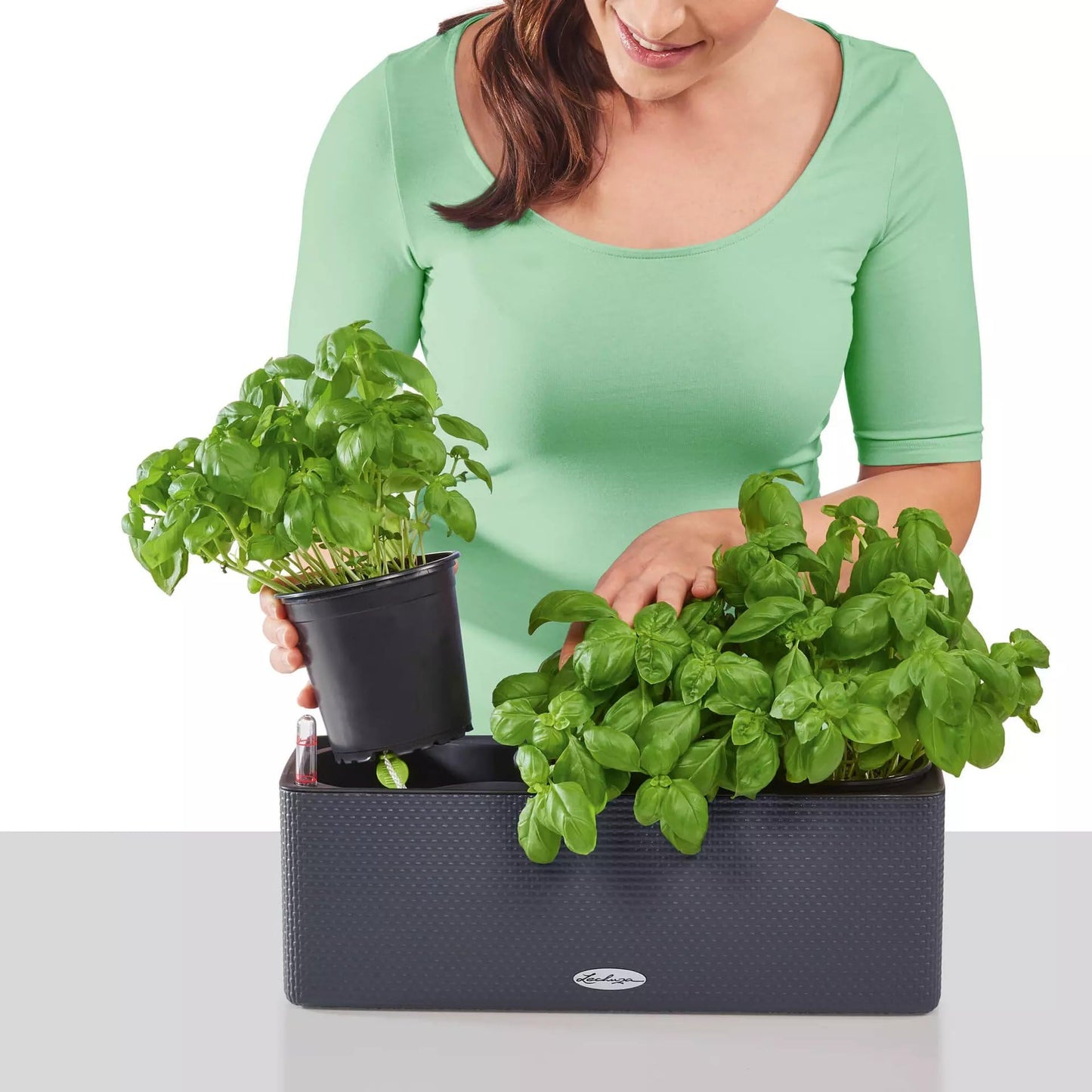 Lechuza Cube Color Triple Self Watering Plant Pot, Slate, 40 cm Diameterx 14 cm Width x 13.5 cm Height