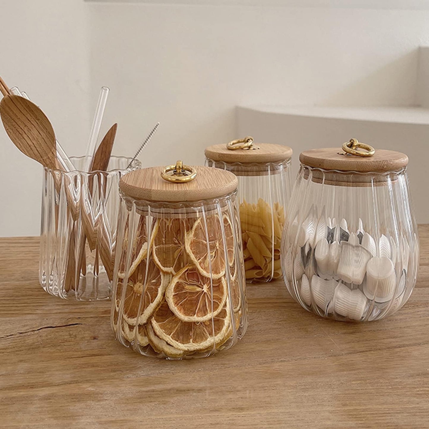 Galazzz Glass Jars with Bamboo Lids, 23 FL OZ Glass Containers with Airtight Lids for Storage, Large Candy Jars for Coffee Nuts Cookie, Decorative Glass Canister, 780ml Oval