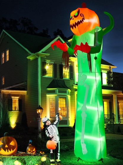 Kalolary 12FT Halloween Inflatable with LED Light, Giant Pumpkin Halloween Outdoor Decoration Scary Pumpkin Skeleton Blow up Inflatable for Home Family Party Halloween Holiday Yard Lawn Indoor Decor