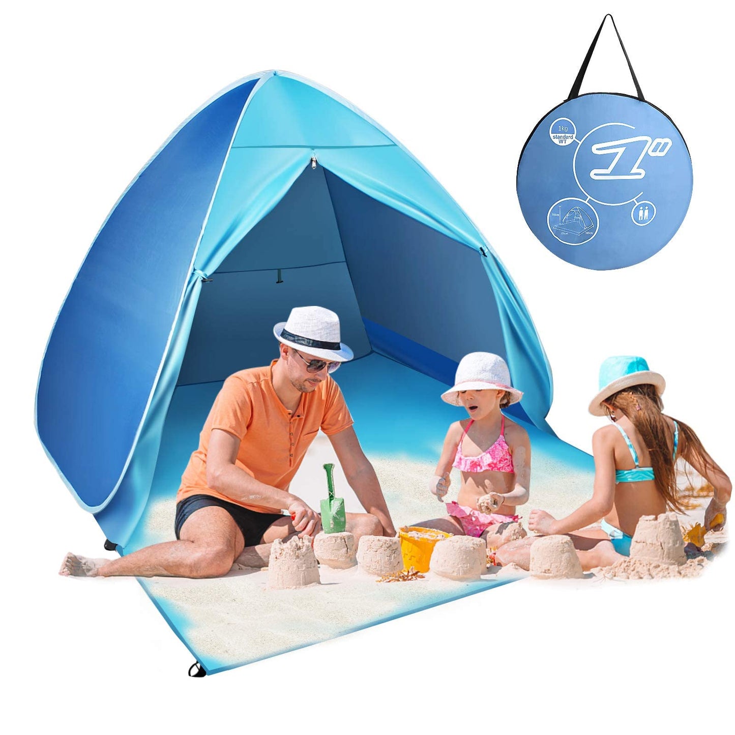 FBSPORT Beach Tent, UPF 50+ Easy Pop Up Beach Shade Beach Tent, Sun Shelter Instant Portable Beach Tent Umbrella Baby Canopy Cabana with Carry Bag, Sky Blue