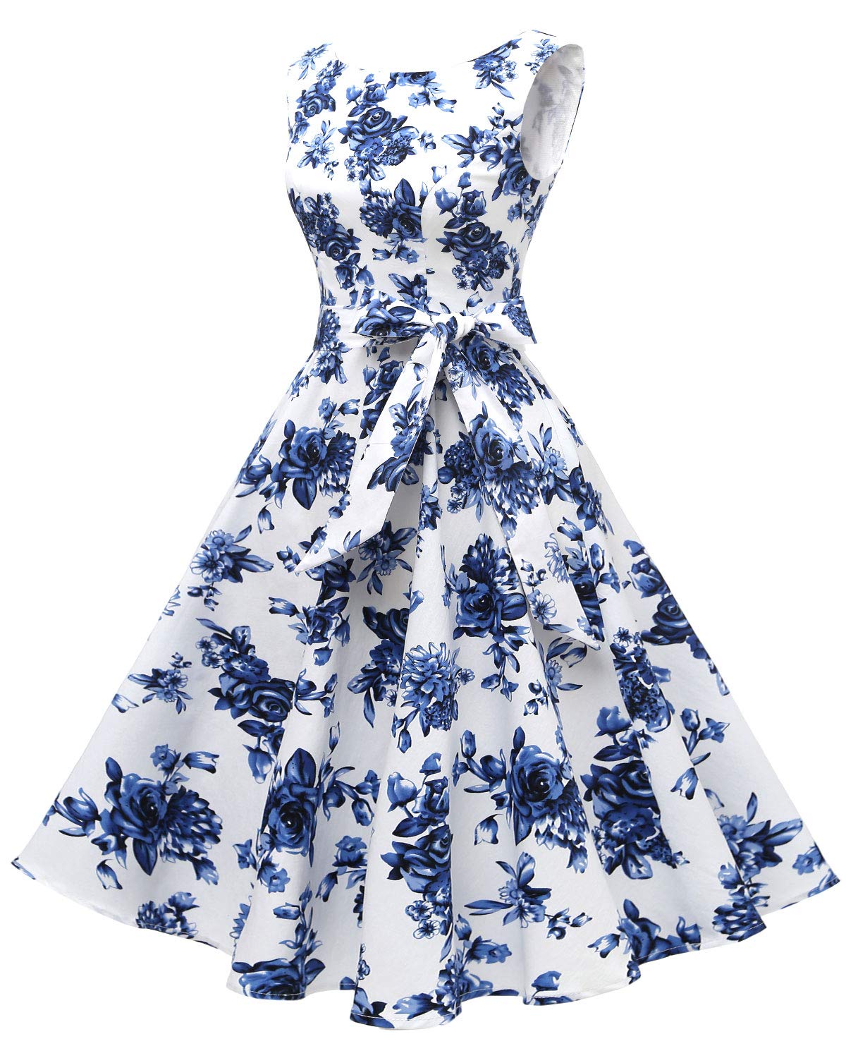 Hanpceirs Women's Boatneck Sleeveless Swing Vintage 1950s Cocktail Dress Porcelain M