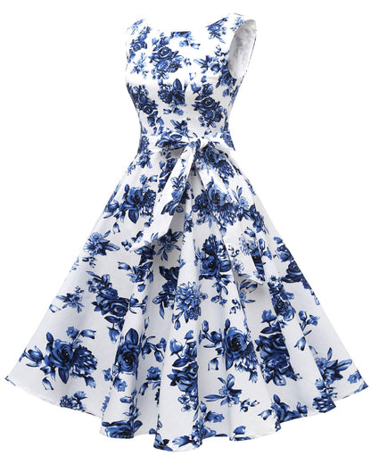 Hanpceirs Women's Boatneck Sleeveless Swing Vintage 1950s Cocktail Dress Porcelain M