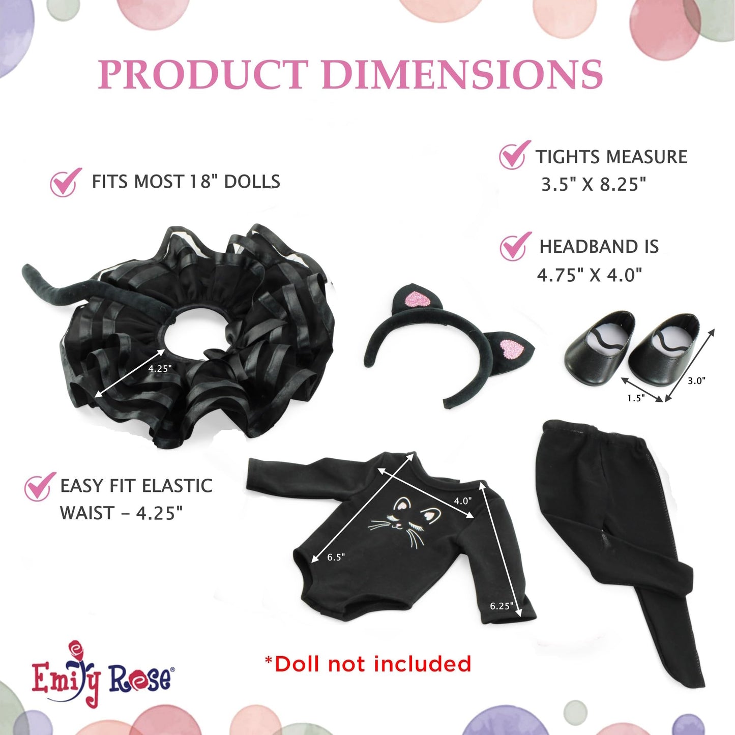 Emily Rose 18 Inch Doll Clothes New Improved 5 PC Black Cat Halloween Costume Tutu Skirt Outfit, Includes Shoes and Headband Accessories | Compatible with 18" American Girl Dolls | USA Company