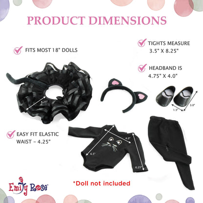 Emily Rose 18 Inch Doll Clothes New Improved 5 PC Black Cat Halloween Costume Tutu Skirt Outfit, Includes Shoes and Headband Accessories | Compatible with 18" American Girl Dolls | USA Company