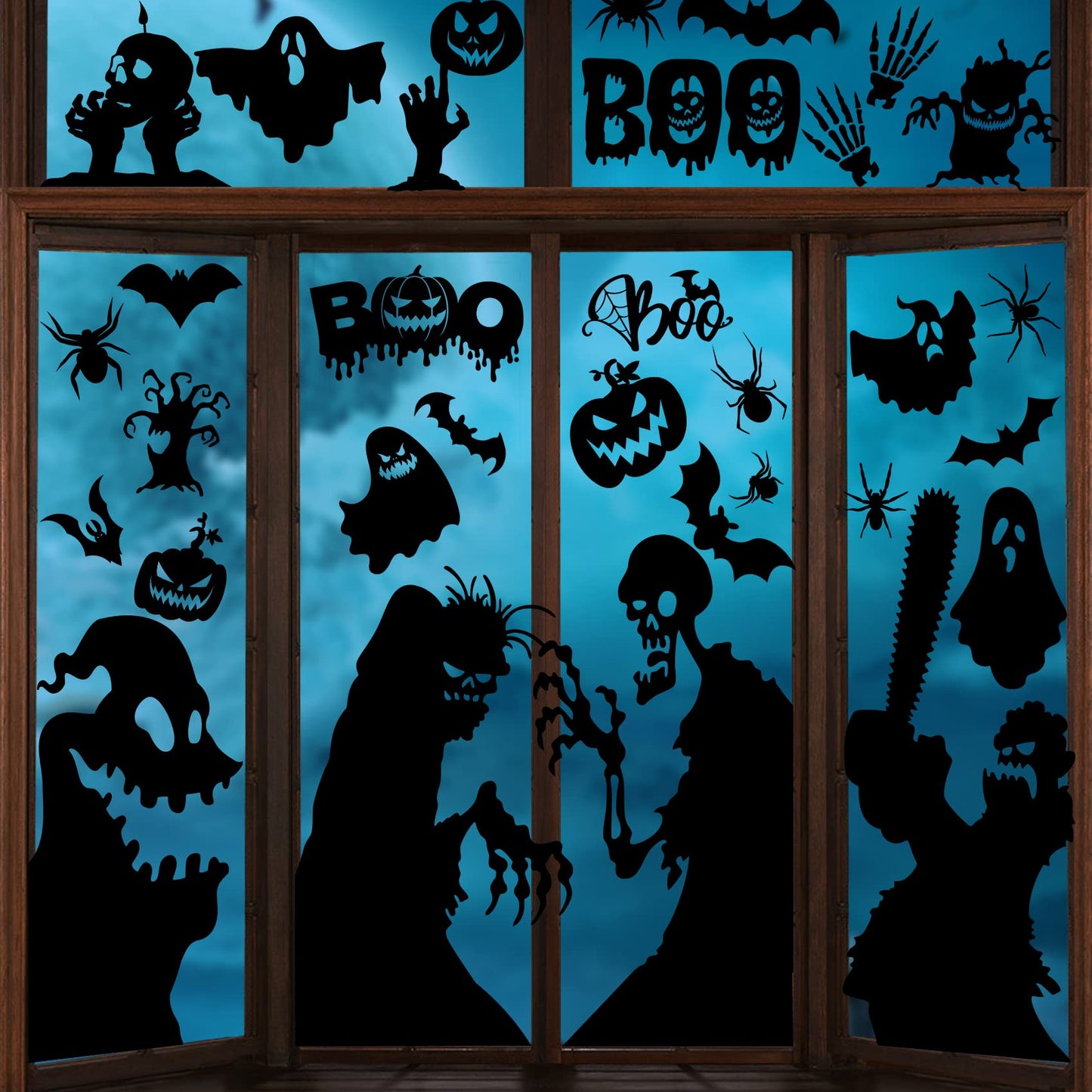 Joy Bang Halloween Window Clings Decor for Halloween Decorations, Large Scary Window Silhouette Stickers Decals Spooky Monster Zombie Clings for Party Decorations Indoor