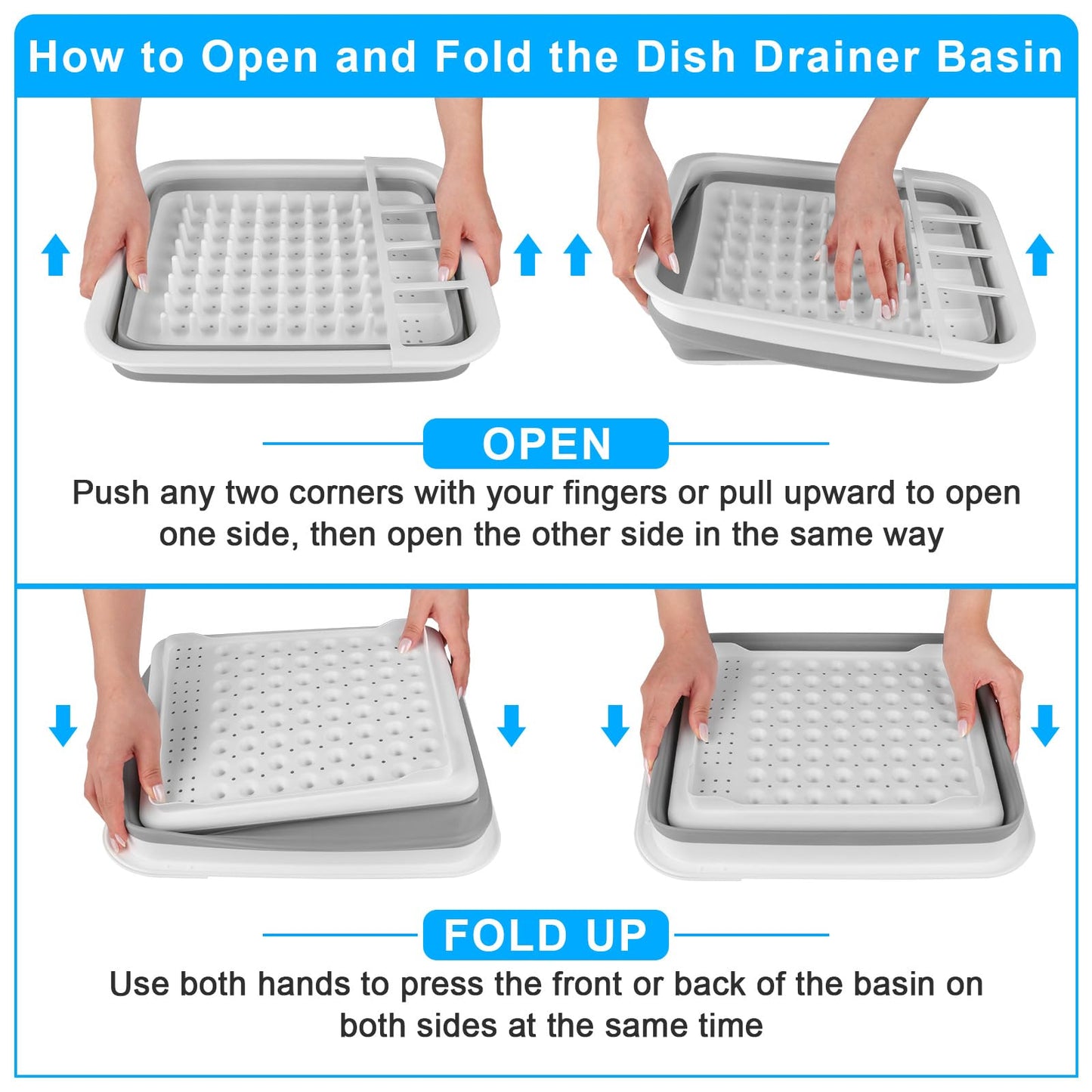 Collapsible Dish Drying Rack Portable Dish Drainers for Kitchen Counter with Drainboard, Kitchen Sink Organizer Basket RV Accessories Camper Storage and Organization Dish Rack Over Sink Drying Rack