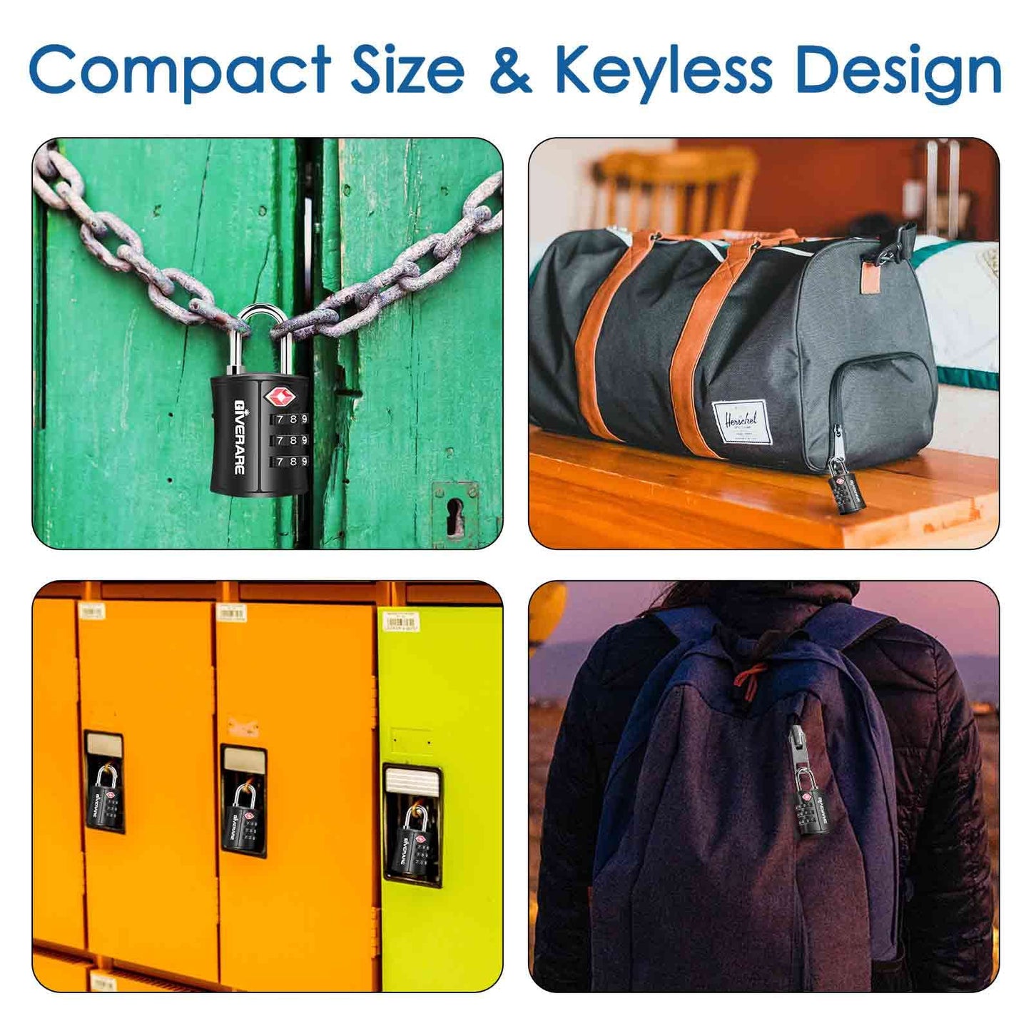 4 Pack TSA Approved Travel Luggage Locks, Combination Lock Keyless, 3-Digit Padlocks, Travel Sentry Accepted Compatible Padlock for Gym Locker, Golf Bag Case, Backpack, Black-by GIVERARE