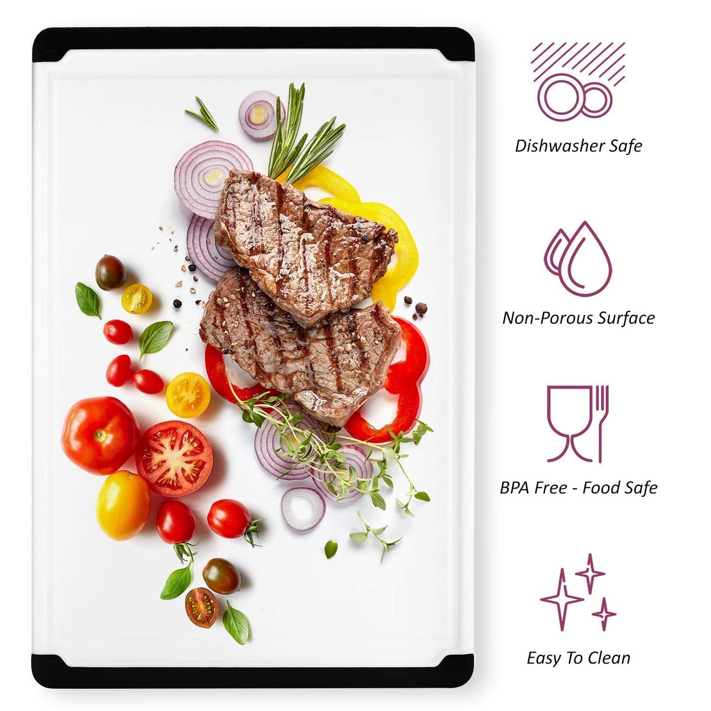 Large Cutting Board for Kitchen - 18x12 Inch Plastic Cutting Board with Deep Juice Groove, Non-Slip Dishwasher Safe Carving Board for Turkey, Meat, Vegetables, Fruits - Thanksgiving and Christmas Gift