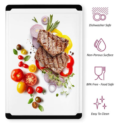 Large Cutting Board for Kitchen - 18x12 Inch Plastic Cutting Board with Deep Juice Groove, Non-Slip Dishwasher Safe Carving Board for Turkey, Meat, Vegetables, Fruits - Thanksgiving and Christmas Gift
