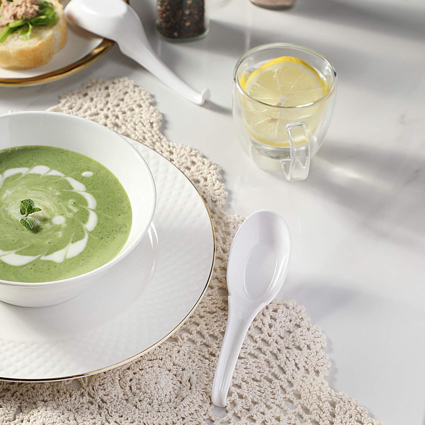 Hiware 12-piece Asian Soup Spoons, Rice Spoons, Chinese Won Ton Soup Spoon - Notch and Hook Style, White