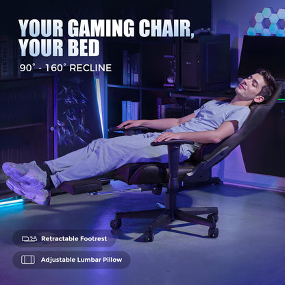 GTRACING Gaming Chair with Footrest, Racing Style Computer Chair for Adult, Adjustable Reclining Backrest and Lumbar Support, Stylish High Back Chair for Gaming and Office (Brown)