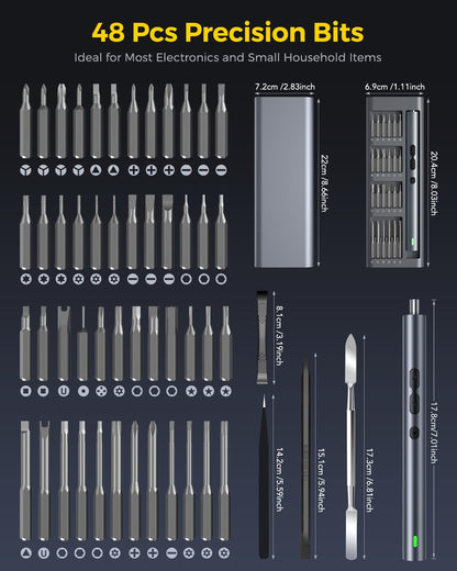 LIFEGOO Mini Electric Screwdriver, 62 in 1 Cordless Precision Power Screwdriver Set with 48 Bits, LED Lights Magnetic Mat, Rechargeable Portable Repair Tool Kit for Phone Watch Camera Laptop PC