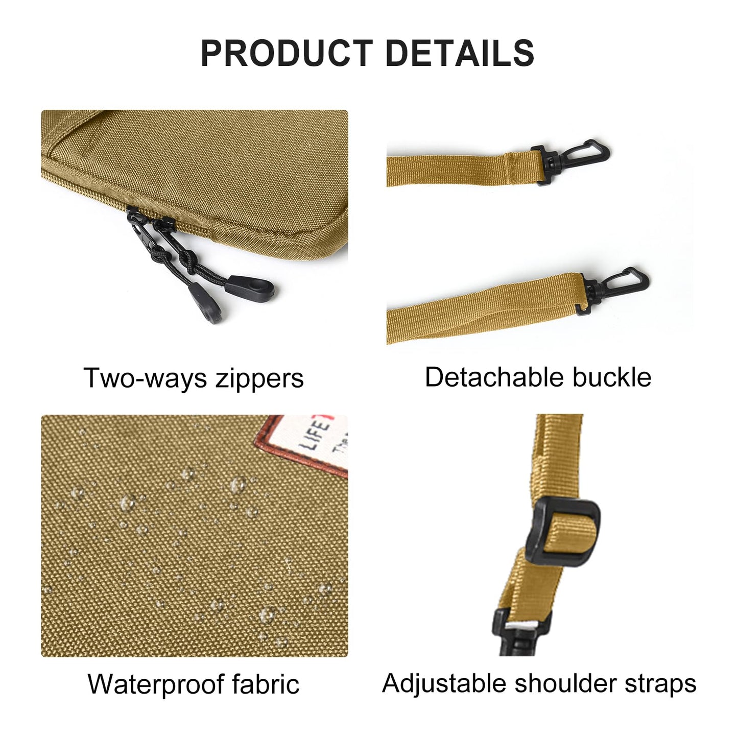 Khaki Mini Crossbody Bag - Small Shoulder Bag For Men & Women, Travel Wallet & Passport Holder, Phone Purse, Unisex Mini Messenger Satchel, Fanny Pack & Neck Pouch With Headphone Jack