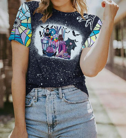 Wednesday Shirt Women Wednesday Addams Shirt Funny Halloween Movie Bleached Tee Tops