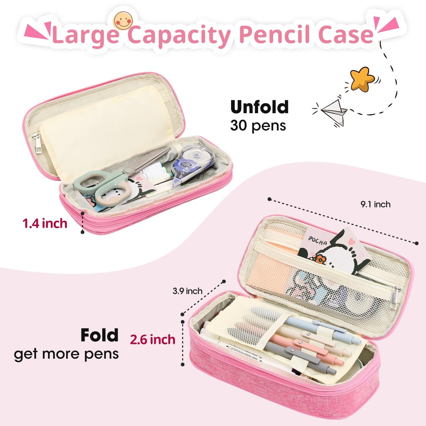 GIFTOXO Pencil Case for Girls Women, Back to School Supplies, Preppy Pencil Case, Large Initial Pencil Pouch with Zipper, Cute Pencil Bag, Aesthetic Pen Case Box for Kids Teen Girls - A(Pink)