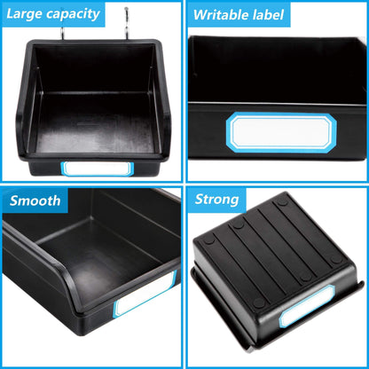 FRIMOONY Pegboard Bins with Hooks and Labels, for Organizing Accessories, 10 Packs, Black