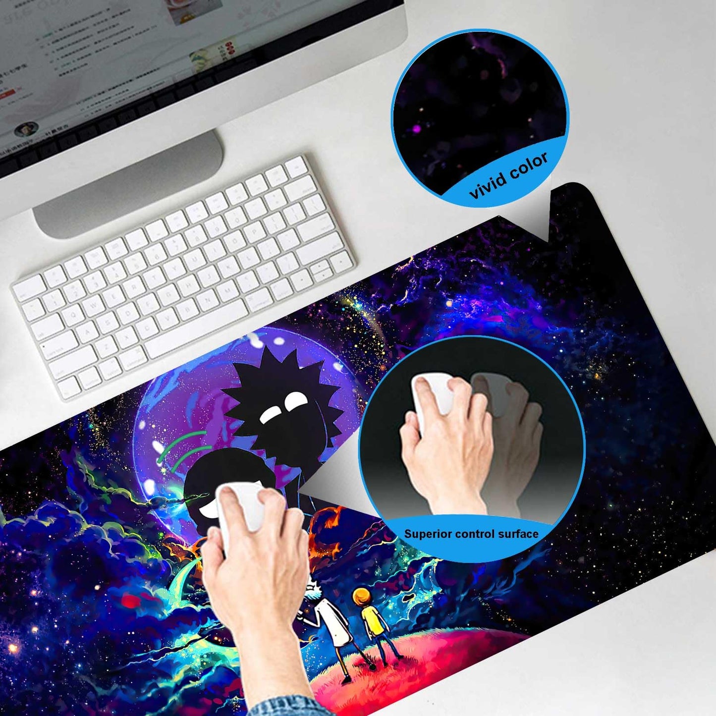 Large Gaming Mouse Pad Anime Night Sky Space Stars Custom Desk Pad,Mousepad with Non-Slip Rubber Base and Stitched Edges Mouse Mat,Portable Desk Mat for Office,Computer Work,Game,31.5X15.7