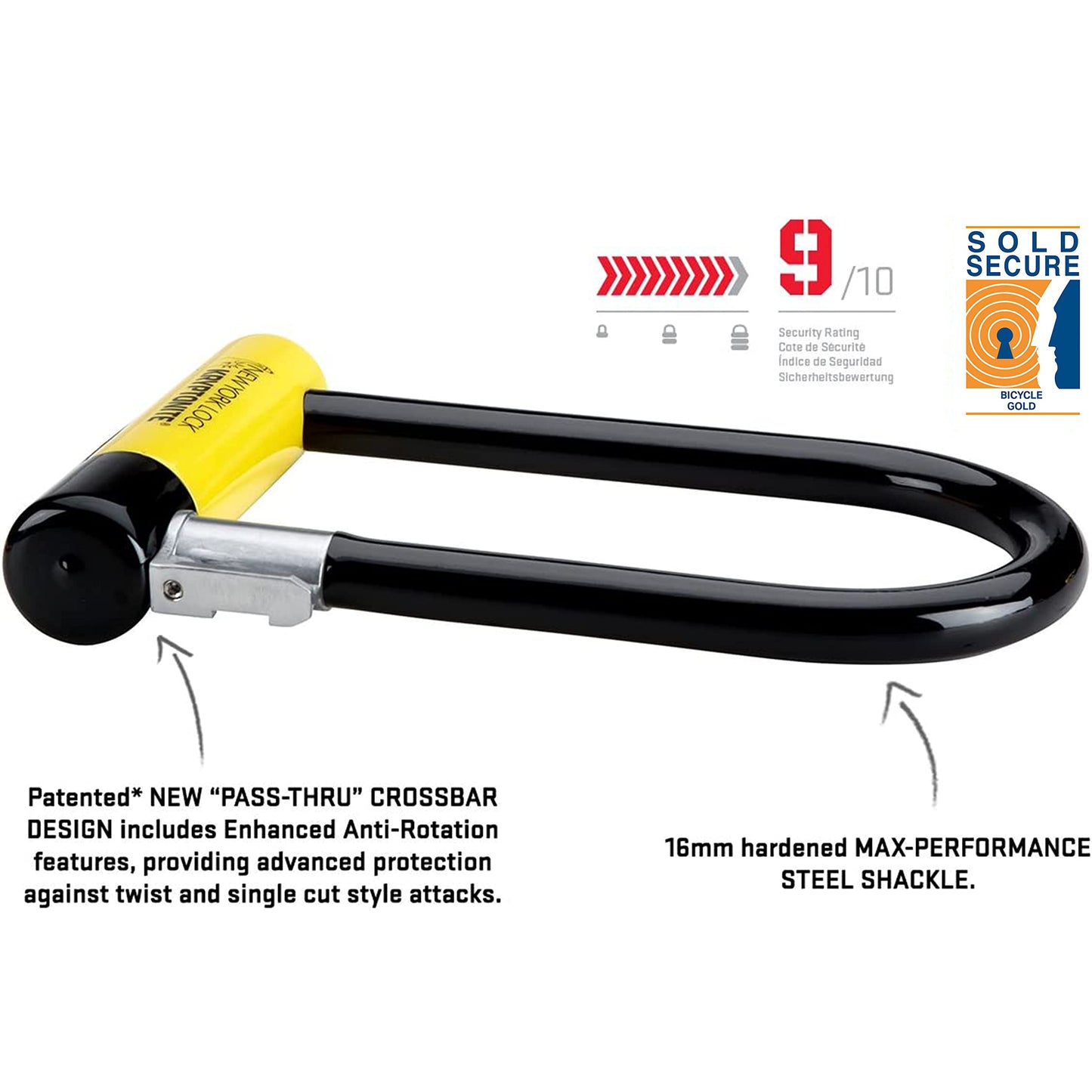 Kryptonite New York Standard Bike U-Lock, Heavy Duty Anti-Theft, 16mm Shackle with Mounting Bracket and Keys, Ultimate Security for Bicycles E-Bikes Scooters