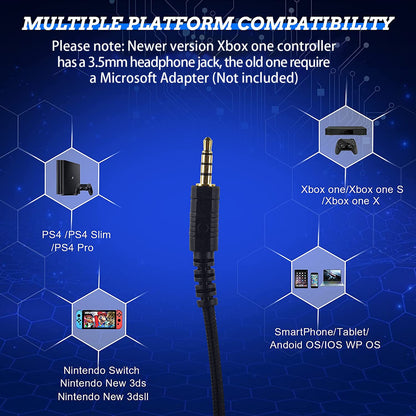 DIWUER Gaming Headset for Nintendo Switch, Xbox One, PS4, Bass Surround and Noise Cancelling 3.5mm Over Ear Headphones with Mic for Laptop PC Smartphones (Blue)