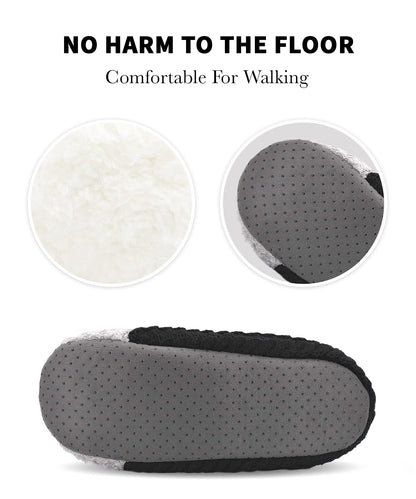 DICUIRD Womens Cozy&Warm Animal Slipper Socks with Grippers-House Socks(Black Cat, 8-10)