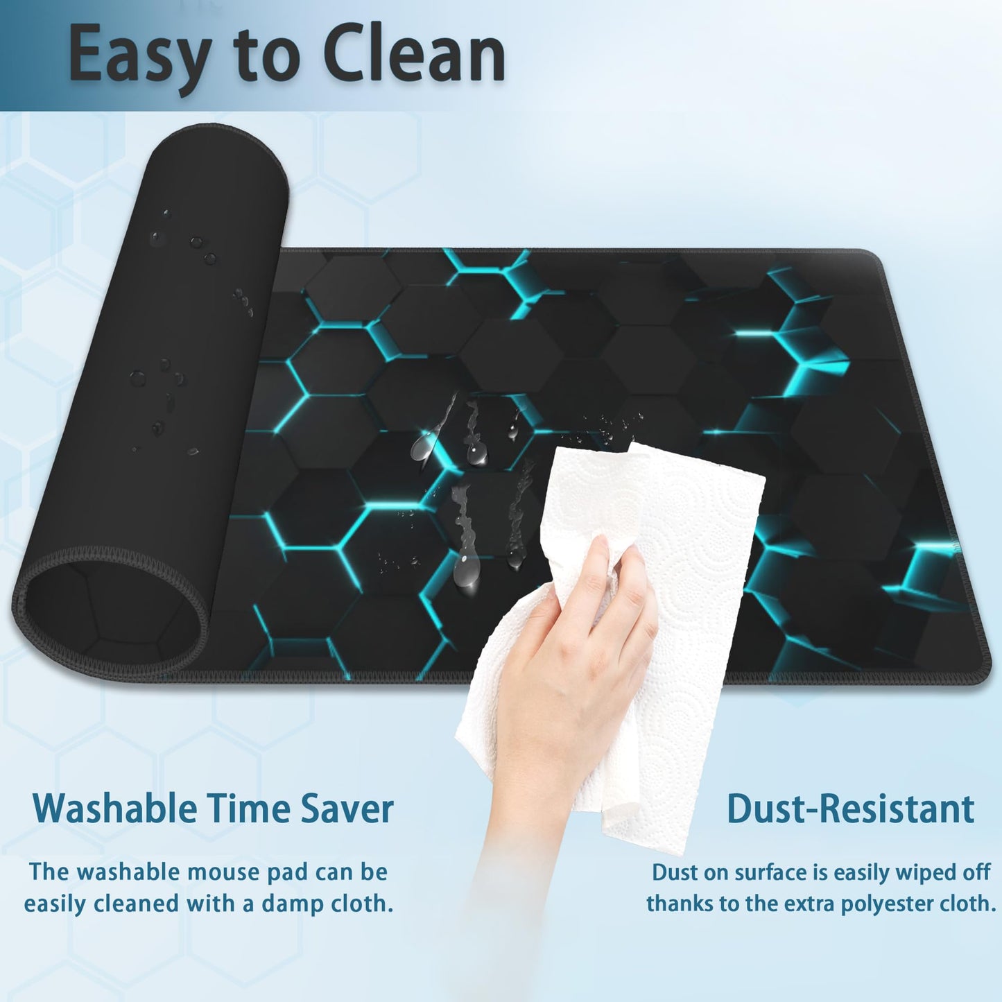 Gaming Mouse Pad, Blue Honeycomb Science Technology Extended Mouse Pad Gaming Large,Big Desk Mat with Non-Slip Base and Stitched Edge,Long Computer Keyboard Mouse Mat for Home Office Work 31.5"x11.8"