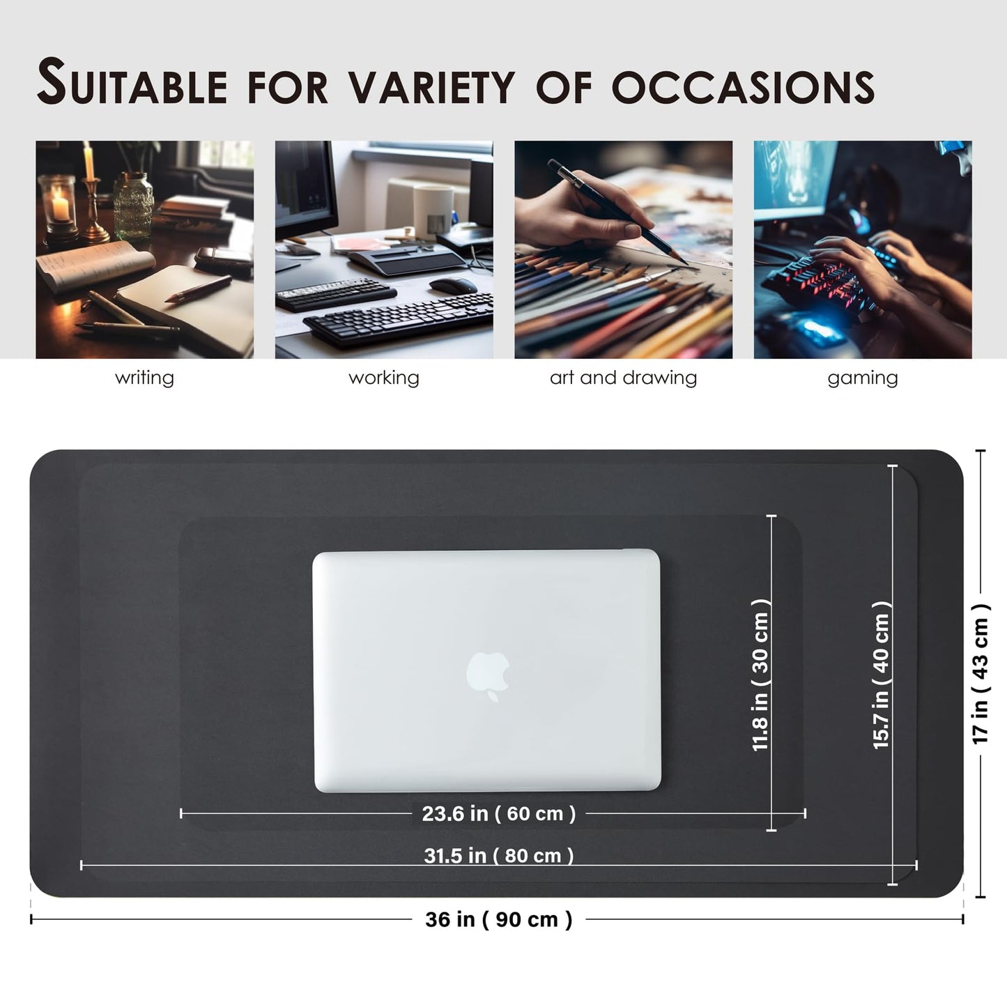 Compact Leather Desk Mat - Small Non-Slip PU Desk Pad for Office and Home - Desk Organization and Accessories - Ideal for Large Mouse Pad and Small Desk Mats on Top of Desks (Black,23.6"x 11.8")