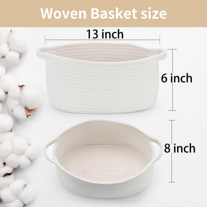 Happyiren Cute Woven Storage Basket with Handle, Baskets for Gifts Empty, Gift Baskets for Birthday Baby Shower Raffle Burr Fundraiser, Decorative Organizer Box for Baby Toy Pet, 13" D x 8" W x 6" H