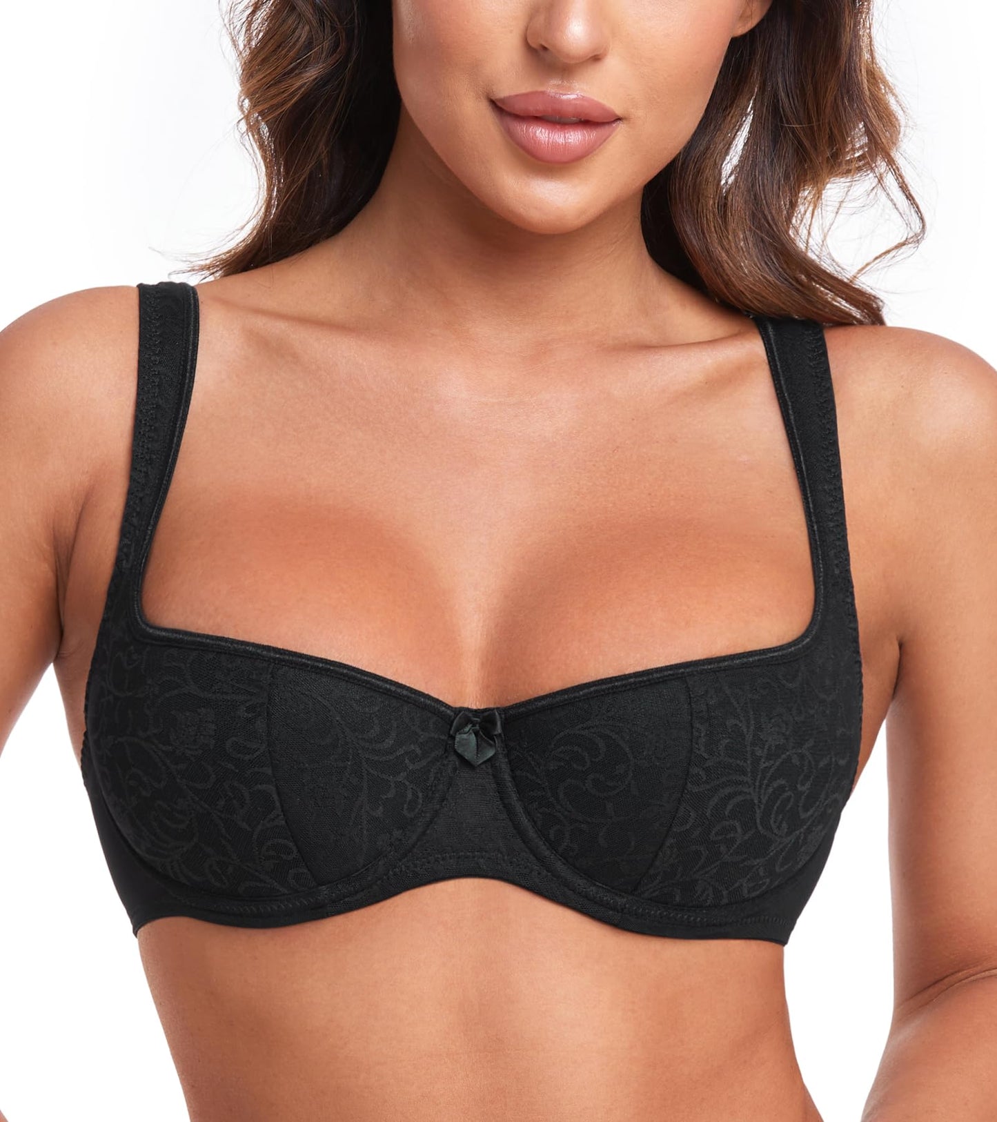 HACI Women's Sexy Balconette Bra Demi Half Cup Scoop Neck Push Up Lightly Padded Shelf Underwire Low Cut(Black,36DD)
