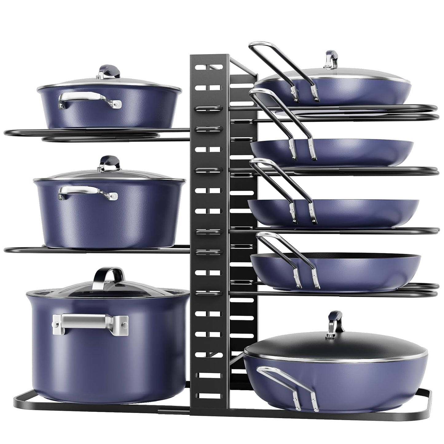 ORDORA Pots and Pans Organizer for Cabinet 16.61'' Height, 8 Tier Pot Organizers Rack with 3 DIY Methods, Adjustable Pan Organizer under Cabinet Kitchen Organization and Storage