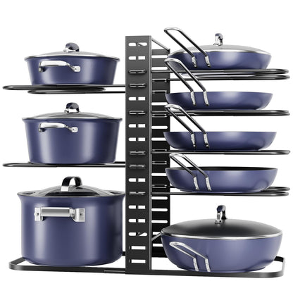 ORDORA Pots and Pans Organizer for Cabinet 16.61'' Height, 8 Tier Pot Organizers Rack with 3 DIY Methods, Adjustable Pan Organizer under Cabinet Kitchen Organization and Storage