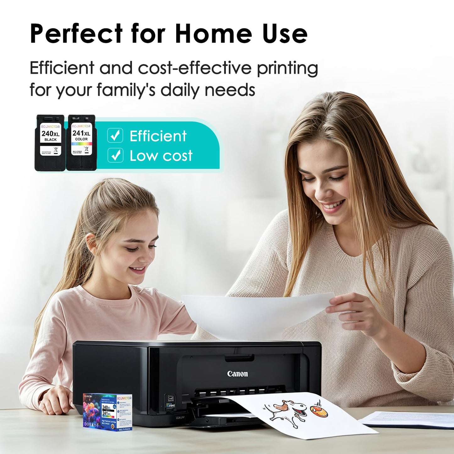 Eco Victor Remanufactured Ink Cartridge Replacement for Canon 240XL 241XL Combo Pack PG240 CL241 for PIXMA MG3620 TS5120 MG3520 MG3220 MG2120 MG4220 MX392 MX452 MX522 Printer (Black Color, 2 Pack)