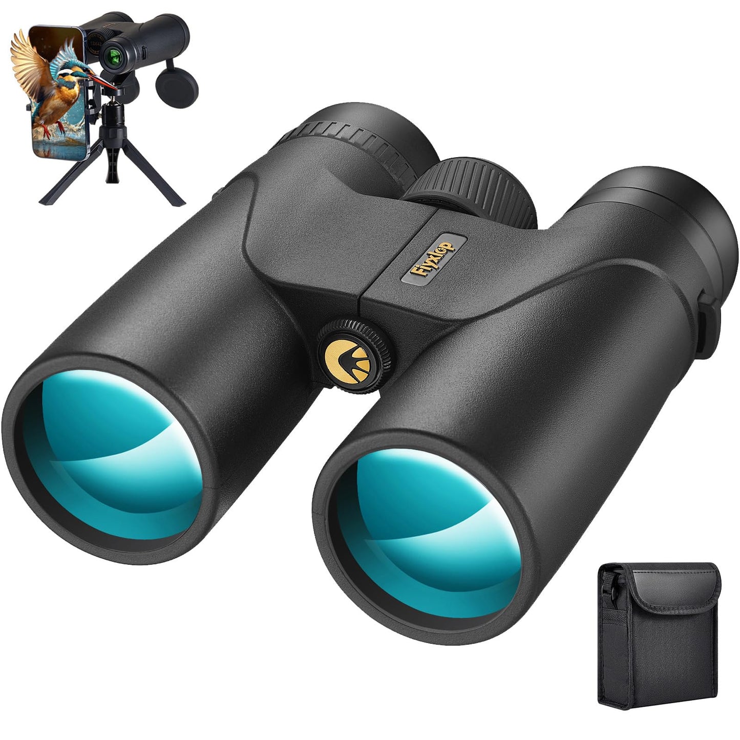 Fiyxlop 12x42 HD Binoculars for Adults - Upgraded BAK4 Prism and FMC Lens, Phone Adapter + Tripod for Bird Watching, Cruise Ships, Concerts, Hunting, Hiking, Wildlife Observation