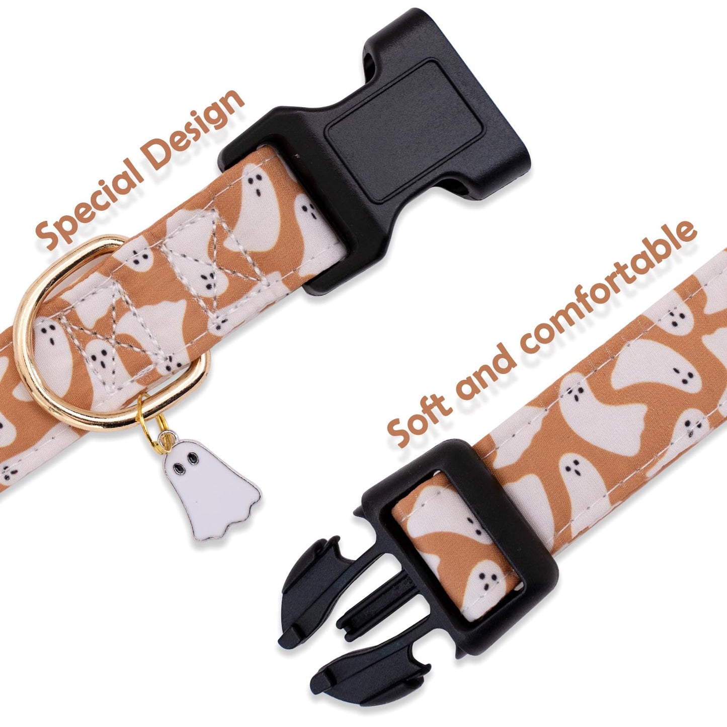 Faygarsle Fall Dog Collar - Adorable Ghost Pattern Halloween Collar for Small to Large Dogs - Cute Orange Neckwear for Boys & Girls