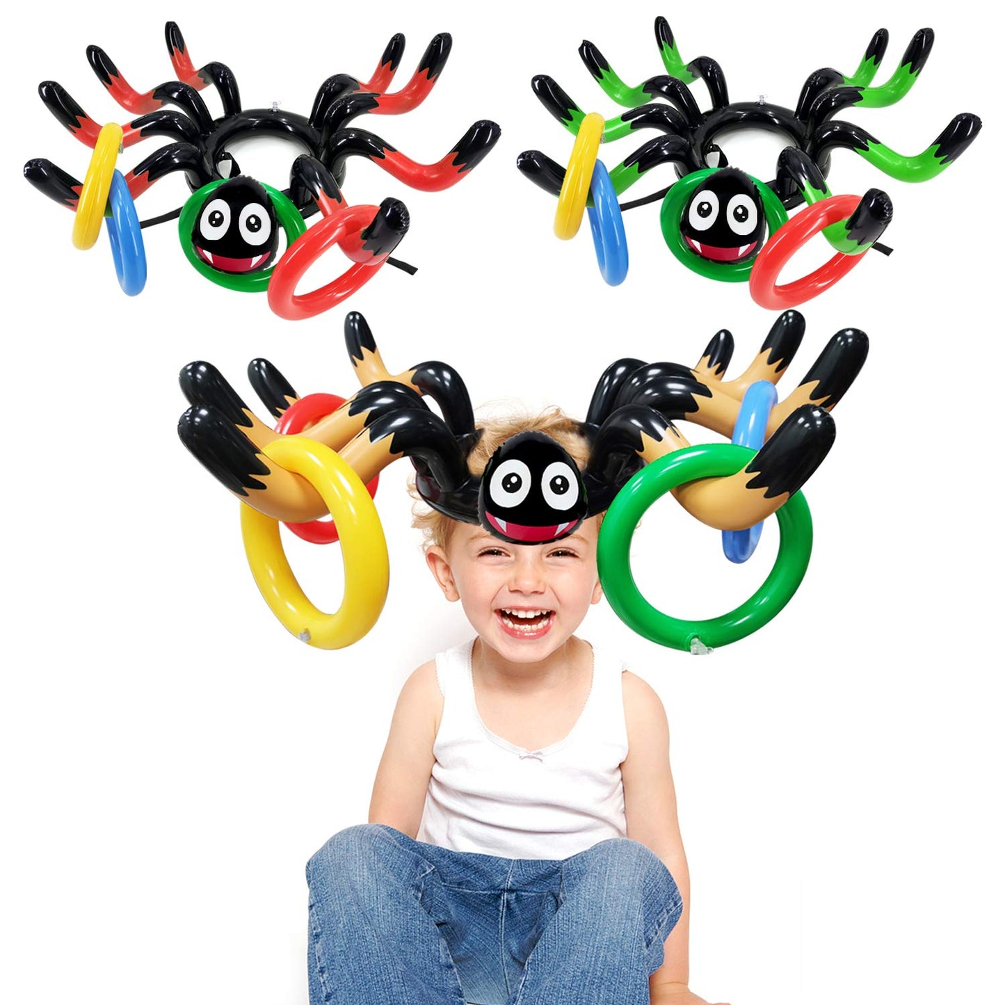 15 Pcs Inflatable Spider Ring Toss Game for Kids Halloween Inflatable Toss Game Party Toys Halloween Games School Carnival Party Supplies Indoor Outdoor Game for Kids Family (3 Spider, 12 Rings)