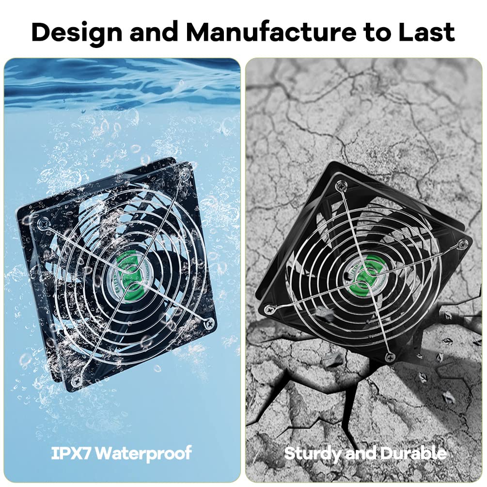 erifyng Solar Powered Fan, Solar Fan for Shed, Chicken Coop, Greenhouse, Outside with Two IPX7 Waterproof 5In Fans 13Ft On/Off Switch Cable Exhaust Intake Mounting Way and Installation Kits