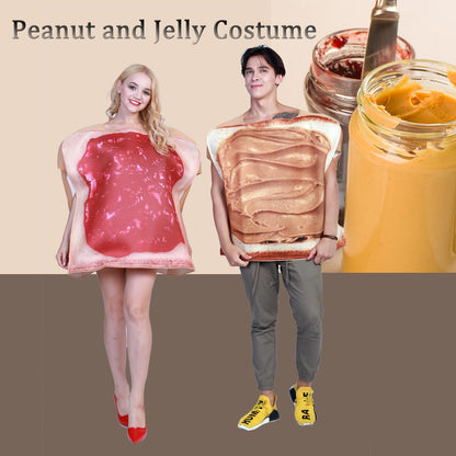 EraSpooky Couple Halloween Costume Bread Slices Peanut Butter and Jelly Costume Adults Cosplay Party Funny Food Mascot (Couple Jam Suit(2PCS))