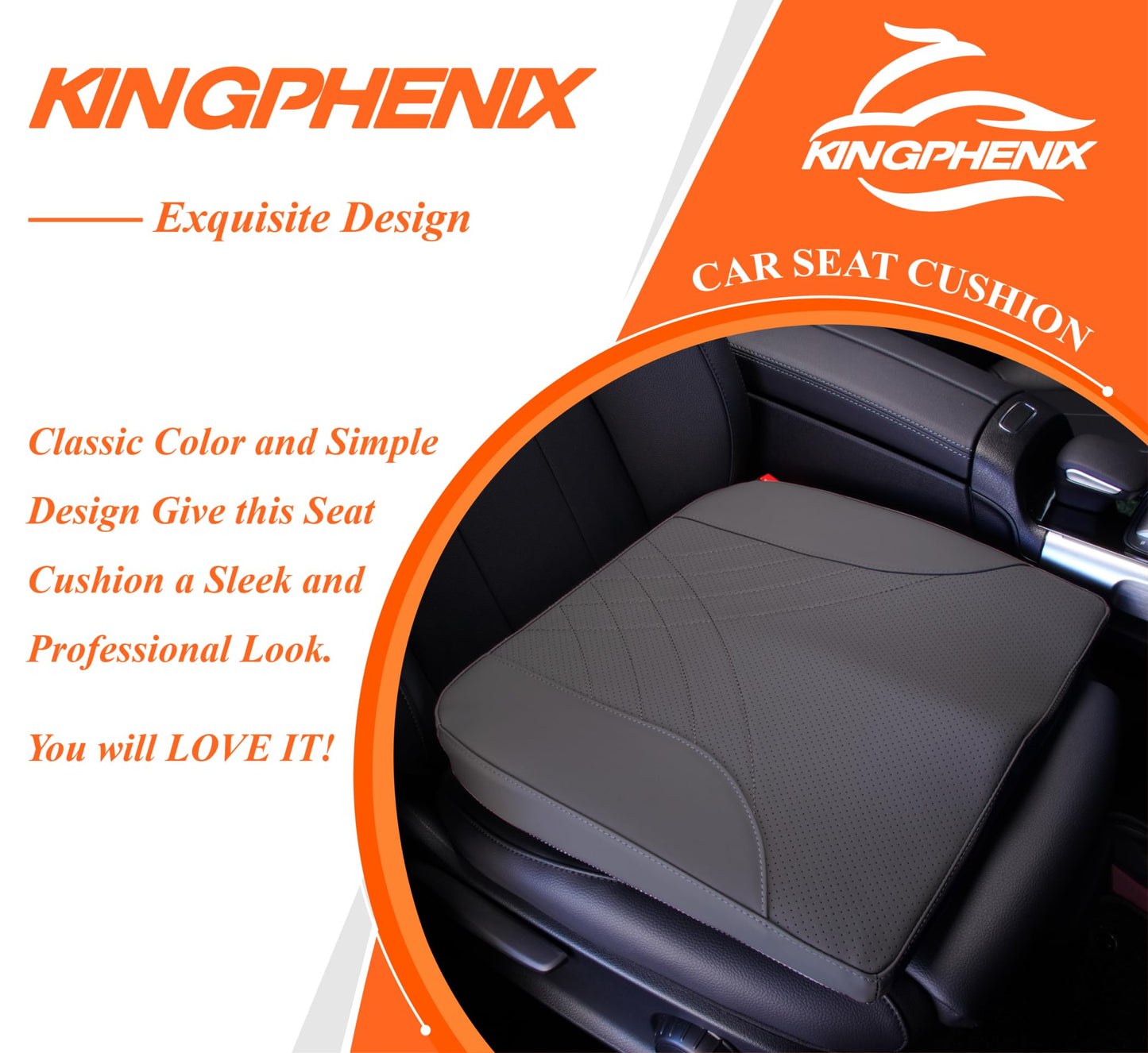 kingphenix Premium Car Seat Cushion, Memory Foam Driver Seat Cushion to Improve Driving View- Coccyx & Lower Back Pain Relief- Seat Cushion for Car, Truck, Office Chair (Dark Grey)