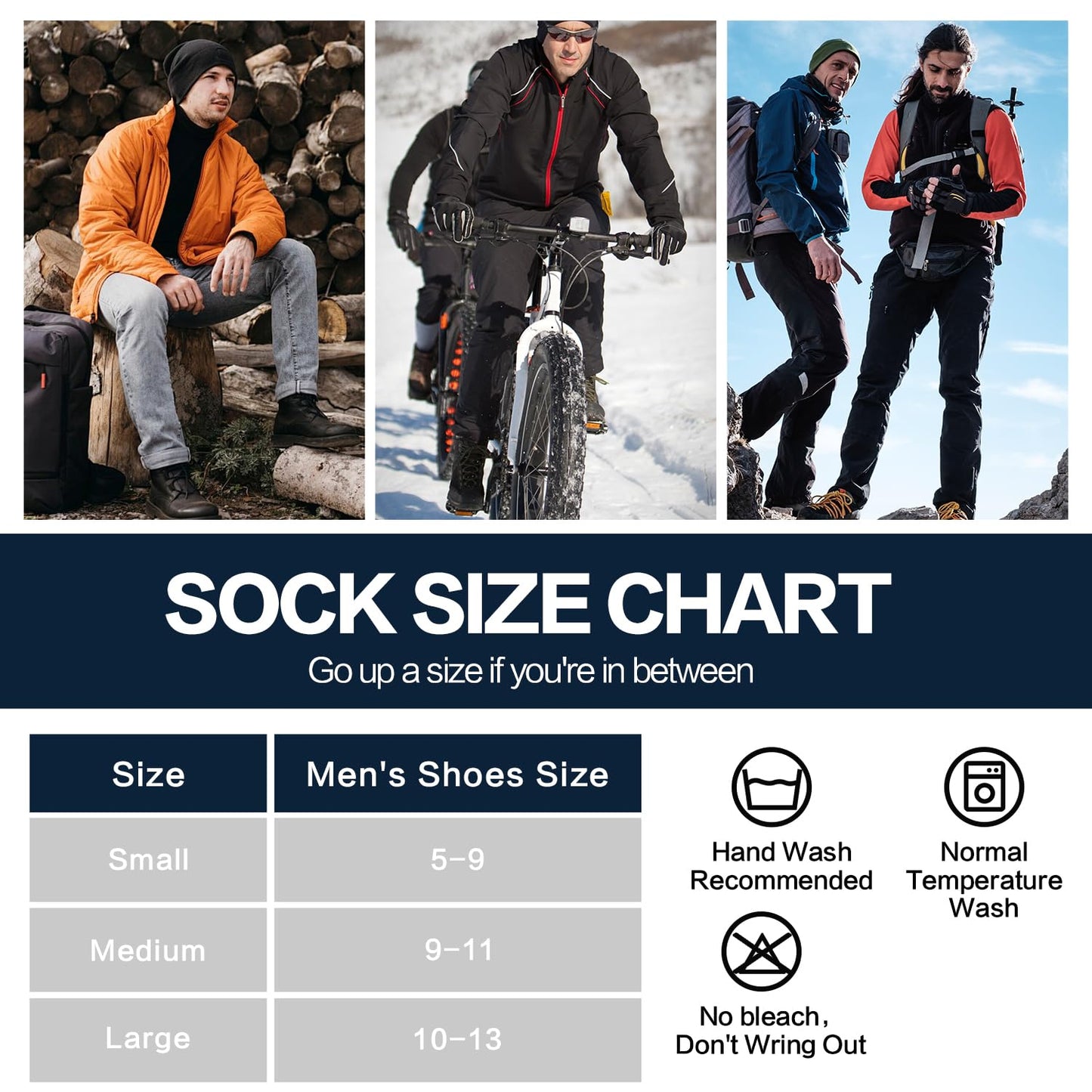 FEWTUR Thermal Socks for Men and Women: 5 Pairs Winter Socks for Running Hiking, Warm Cotton Socks for Outdoor Work (Dark Grey, 9-11)